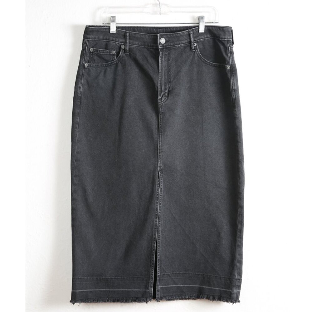 GAP Black Wash High Rise Denim Midi Skirt